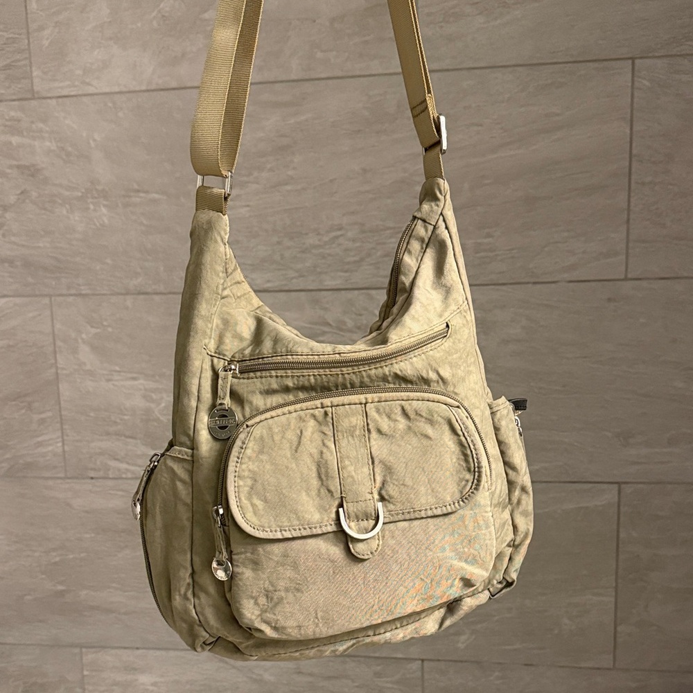 TRAVELON Front Pocket Hobo Nylon Purse with RFID Blocking Pouch Sa